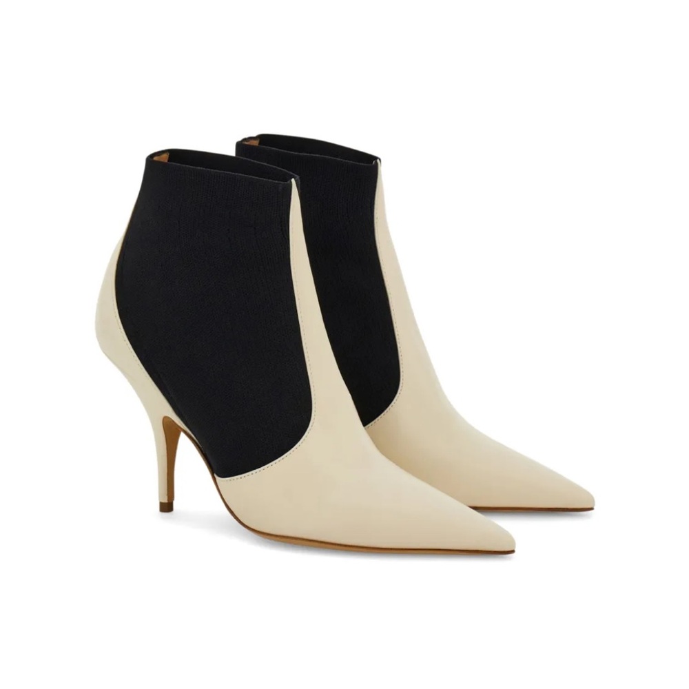 Salvatore Ferragamo Black & Off-White Leather Ankle Boots 95mm Women's 9.5 NWT